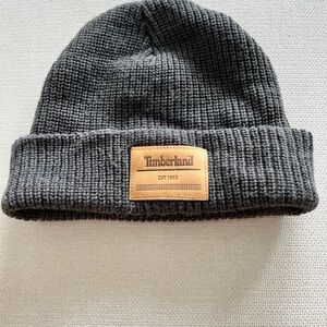 Timberland Charcoal Knit Beanie with Tan Patch